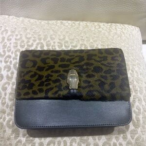 Cavalli Class Leopard Print Crossbody Bag - Black and Olive